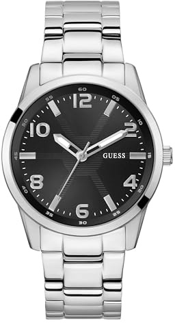 GUESS Herren-Armbanduhr Gw0804G2, Edelstahl, analog, schwarzes Zifferblatt, Armbandfarbe: Silber, Schwarz, Armband