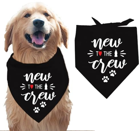 arricraft 1 Stück „New to The Crew“ Hundehalstuch Haustier Schal Mit Herz Pfotenabdruck Flasche Verstellbar Dreieckig Lätzchen Waschbar Baumwolltaschentuch Zubehör Für Mittelgroße