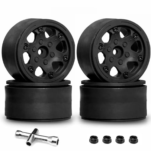 KEEDA RC Car Kunststoff Beadlock Felgen 12mm Sechskant Felgen Teile für SCX10 TRX4 VS4-10 Gen8 Tamiya CC01 D90 1:10 RC Crawler Auto (Schwarz, 1,9 Zoll)