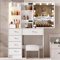 LIANWANG Schminktisch mit Hocker, Frisiertisch mit Spiegel und Beleuchtung für Make up, 3 Farbtemperaturen und Einstellbarer Helligkeit, 6 Schubladen, Modern, ZLS31391749