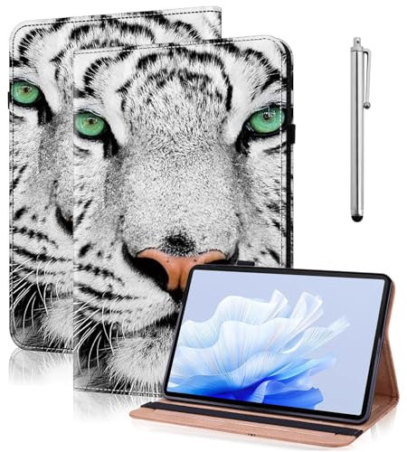 TUOLISG Étui pour Kindle Paperwhite 11ème génération 2024/2023/2021 6,8 avec stylo, ultra fin, en cuir PU, porte-stylo, étui de protection, avec mise en veille/réveil automatique, tigre blanc