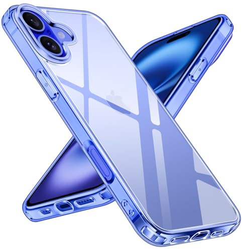 ivoler Nie Vergilbung Klar Hülle für iPhone 16 6,1 Zoll, Militärstandard Stoßfest Transparent Schutzhülle Kratzfest Rückseite Handyhülle Dünn Durchsichtige Case Cover - Blau