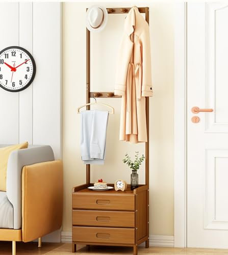 B Portemanteau avec table de chevet et tiroirs - Support multifonction avec plusieurs rails - Étagères - Porte-pantalons et crochets pour chambre à coucher