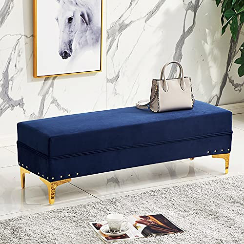 Velvet Upholstered Ottoman Footrest End Of Bed Bench With Storage - Navy Blue Entryway Bench Shoe Changing Stool - Luxurious Storage Ottoman Bench 100x40x40cm (39x16x16)