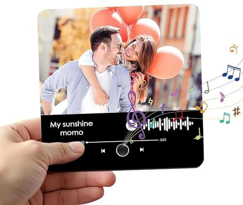 Customized Music Fridge Sticker,Personalized Album Fridge Magnet Song Refrigerator Magnet with Photo,Music Fridge Magnets Can Play Songs,Gifts for Thanksgiving Christmas for Music Lovers (B)