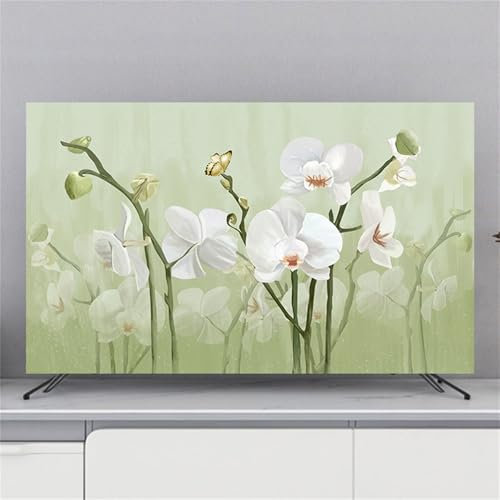 Hixingo Cubierta Antipolvo TV, Patrón Flor 3D Cubierta Television Funda para Televisor Universal Elástico Cubierta de TV Protector TV Protector de Televisión (65inch,Phalaenopsis A)