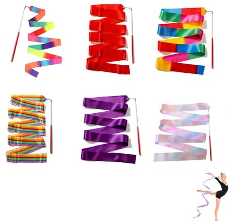 UEPOA 6 Stück Tanzband Mit Stab Kinder, Rhythmische Sportgymnastik Band Tanzbänder Kinder Turn Zubehör Turnband Verträumten Farben Bodenturnen für Künstlerische Tanzgymnastik