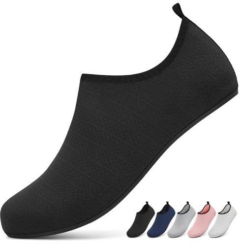 Sixspace Badeschuhe Damen Herren Wasserschuhe Schnell Trocken Schwimmschuhe Leicht Strandschuhe Aquaschuhe Outdoor Barfußschuhe(Schwarz 45 EU)