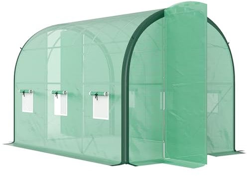 Outsunny Invernadero tipo túnel de 3 x 2 m con estructura mejorada, 2 puertas con bisagras, 6 ventanas de malla, tienda de campaña cálida con cubierta de polietileno resistente a los rayos UV, color