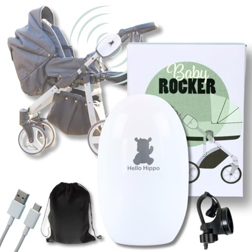Hello Hippo - Baby Rocker - Dondolo Passeggino Automatico Silenzioso e Compatto | Muovi Passeggino Elettrico Portatile con Fissaggio Universale | USB-C