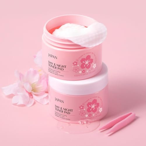 Japanische Kirschblüte Pflegende Tonerpads, Tag & Nacht Tonerpad, Mit Pinzette, Gleicht Die Haut Aus & Spendet Ihr Feuchtigkeit, Enthält 100 ml Essenz, 40 Pads, Für Alle Hauttypen, Baumwollpad Textur