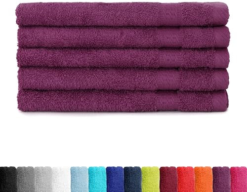 BaSaTex Asciugamano in spugna per ospiti, 30 x 50 cm, in confezione da 5 pezzi, 100% cotone, prodotto in verde, colore: viola