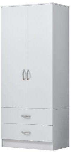 Nera 2 Door Wardrobe with Drawers and Hanging Rail Slim Wardrobes for Small Bedrooms Storage (Matt White)
