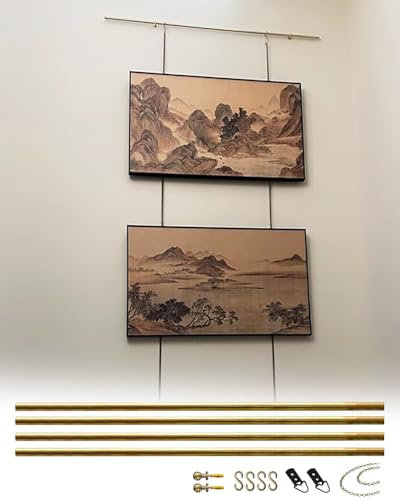 Bilderleiste Vintage-Bilderhaken aus Messing mit Komplettem Set Dekoratives Museumskunst-Schienensystem Verstellbare Haken Zum Aufhängen Von Galerierahmen Individuell Anpassbar(4pcs,110cm/43.3in/3.6ft