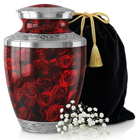 STONLIF Large Red Rose Urns for Human Ashes Adult Women – Beautiful Rose Tribute – Memorial Casket