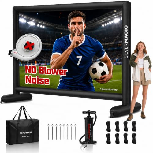 Pantalla de proyector inflable silenciosa, diseño hermético, sin soplador, respaldo negro, 100 pulgadas (equivalente a 14 pies) para uso en interiores y exteriores, patio, piscina, fiesta, camping
