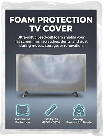 Foam Flat Screen TV Cover Fits Up to 65''W x 36''H, Flat Screen TV Protection During House Moving, Storing, or Home Renovation (1 PACK)