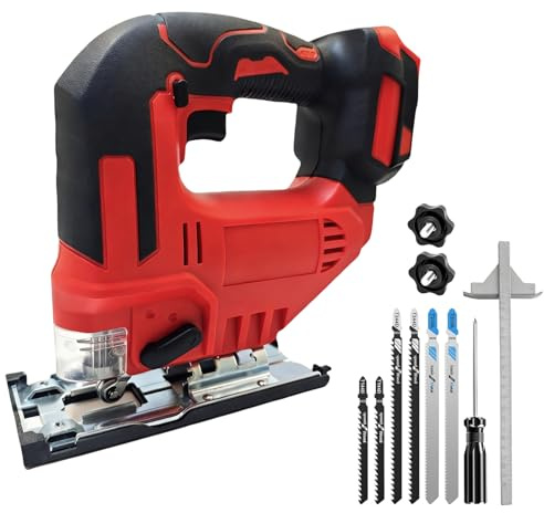 Bekasa Cordless Jig Saw for Milwaukee Battery, Electric Jigsaw Tool with 3 Orbital 45° Beveled Cuts LED Light Jigsaw Cut Off Tool with 6 Blade for Wood Metal PVC Straight Curve Circle Cutting