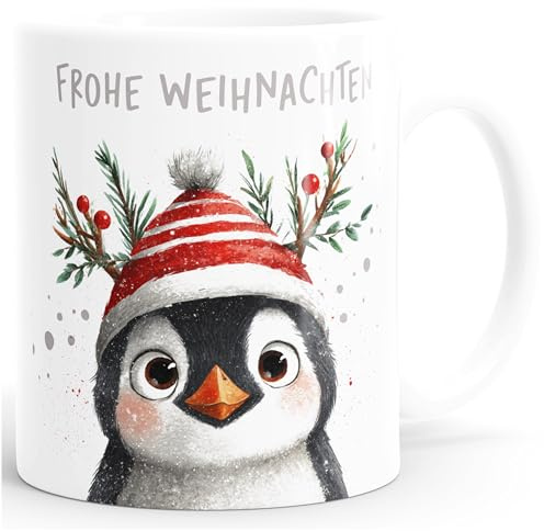 SpecialMe® Keramiktasse Weihnachtsmotiv Pinguin Lustige Kaffee Tasse Geschenkidee Nikolaus Adventskalender Weiss standard