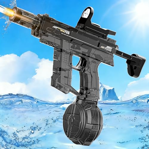 BLmukce Electric Water Gun with LED Light & Detachable Scope, Automatic Squirt Gun for Kids Adults, 470CC High Capacity Water Blaster, 26-32 FT Long Range, Summer Outdoor Pool Toys (Black)