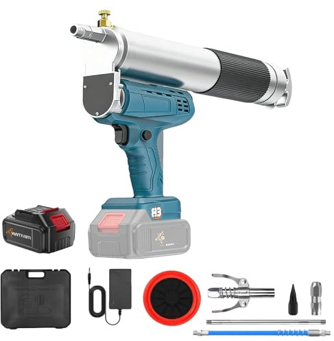 Akku Fettpresse, 12000 PSI Elektrische Fettpresse Kit mit Akkus, 30cm Schlauch, LED-Licht, 4,9 oz/min Batteriebetrieben Hochdruck-Fettpresse für Traktoren, LKWs und Maschinen