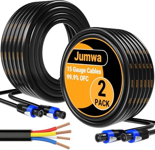 Jumwa 2M 2Pack Speakon Cable 15AWG 4x1.5mm² 99.9% Cobre Libre de Oxígeno (OFC) Cable para Altavoces con Twist Lock para Audio Profesional y Doméstico