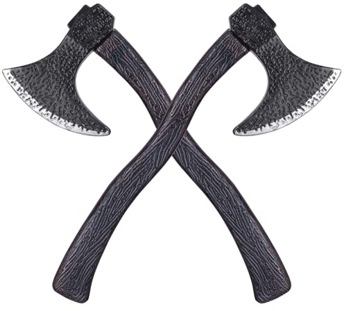 2 accessori per costume vichingo, ascia giocattolo in plastica, accessori per costume da vichingo, ascia da boscaiolo per Halloween, feste cosplay, nero e argento., 47cm/18.50In