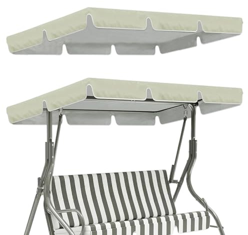Gemsaya Swing Chair Canopy Replacement, Garden Swing Seat Cover – Waterproof, Windproof, Anti-UV, Heavy Duty Rip Proof Beige Hammock Top Cover (Cover Only), 195x125x15cm