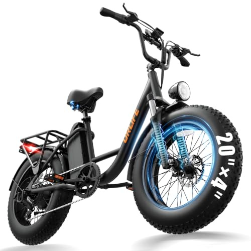 URLIFE 20 x 4.0 Electric Bike, Fat Tire E-Bike with 48V 15.6Ah Removable Battery, Colorful LCD Display, 7 Speed, Up to 110km, Electric Mountain Bike with Front Suspension for Adults (BLACK)