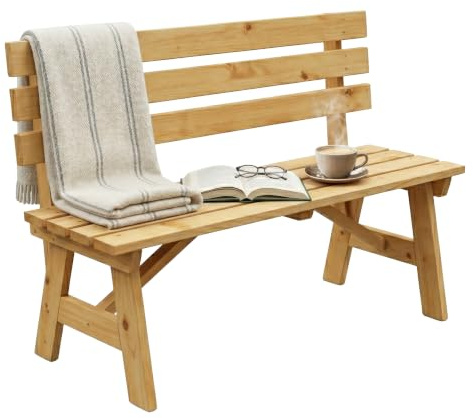 Relaxdays Gartenbank, 2-Sitzer, Terrasse, Balkon, mit Rückenlehne, Natur | Tannenholz, HBT: 80 x 116 x 56 cm, Sitzbank