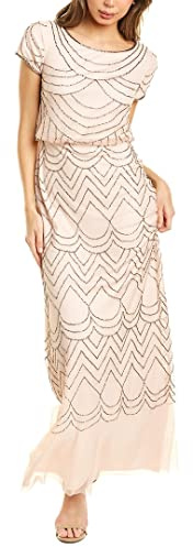 Adrianna Papell Damen Kurzärmeliges Blouson Perlen Kleid für besondere Anlässe, Blush/Gold, 36