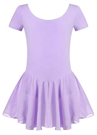 Untlet Ballettkleid Mädchen Kinder Kurarm Ballettanzug Ballett Trikot Kurzarm Body mit Chiffon Wickelrock Kinder Ballettkleidung Tanzkleid Tanzbody,Lila,120