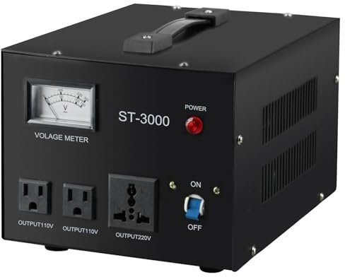 YaeCCC ST-3000 Voltage Transformer Converter Regulator with Voltage Meter - Step Up/Down - 110V/220V - Circuit Breaker Protection, Black
