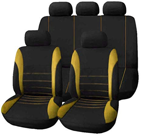 HotYou Auto Sitzbezug Set Polyester 9 Stück Auto Zubehör Automotive Stuhl Fall Protector,Herausnehmbar und waschbar,Gelb