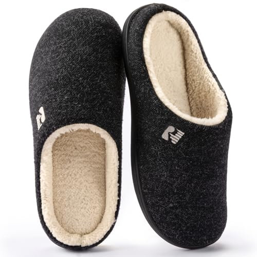 RockDove Zapatilla de Clog con Forro de Sherpa y Espuma Viscoelástica para Hombre, 42/43 EU, Negro Y Natural