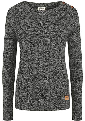 OXMO OXPhia Damen Strickpullover Grobstrick Pullover mit Rundhals-Ausschnitt 100% Baumwolle Regular fit, Größe:M, Farbe:Black (799000)