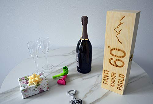Guizzo Creart - Porta Bottiglie di Vino a Tema per Idee Regalo Compleanno, Scatola Portabottiglie Confezione 35.4x10.4x9.5 cm + Scritta Personalizzata, Porta Vino Scatola Legno, Box Made in Italy