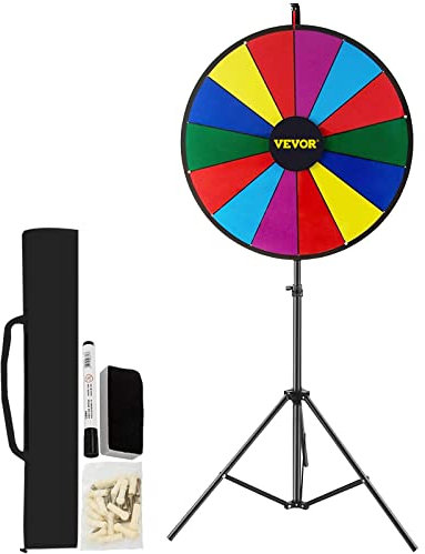 VEVOR Personalisiertes Lotterierad, 45 cm, Trocken abwischbares Glücksrad, 14 Bunte Schlitze, Glücksrad mit verstellbarem Stativ, sanfte Drehung, Löschstift für Abend