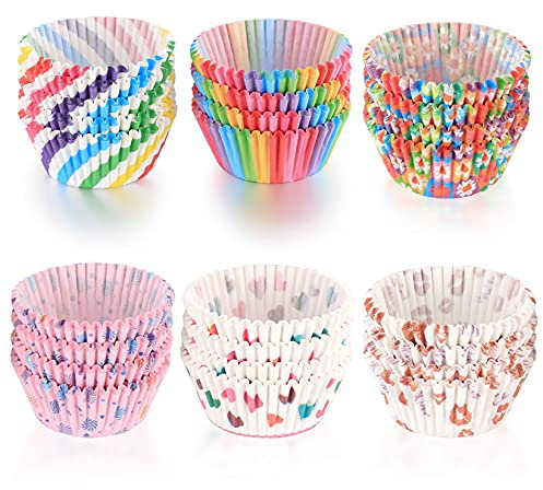 600 Stück Muffinförmchen Papier, Muffins Backförmchen, Cupcake Regenbogen Papier Fällen Liners Wrapper, für Backen, Dessert, Party, Geburtstag, Hochzeit