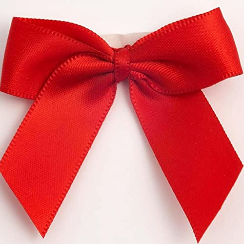 5cm Double Satin Bows – Self Adhesive Pre-Tied Ribbon Bows for Craft Gift Wedding Decoration (Red, 1pcs)