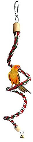 1,5 m Lange spiralförmige Baumwoll-Seil für Vögel, Papageien, Wellensittich, Vogelseil, Bungee-Spielzeug, Spiralschaukel, Klettern mit Glocke