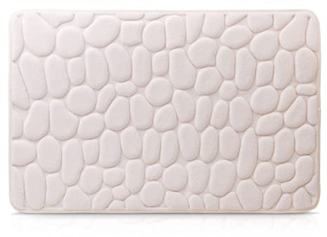 Amago - Mikrofaser Badteppich, Steinoptik 100 prozent PES, 50 x 80 cm - Creme