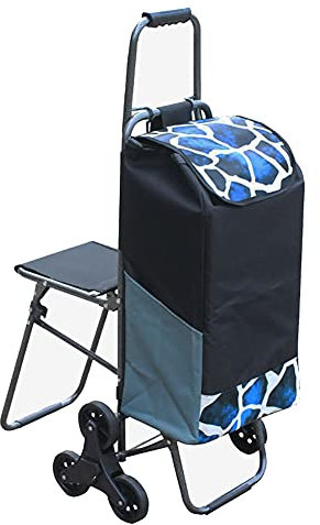 Carrello della spesa Borsa da carrello pieghevole staffa in acciaio 6 ruote Robusto 100 kg Organizzatore 33L con sedile Rimovibile anziani Ruota per salire le scale per Supermercato picnic