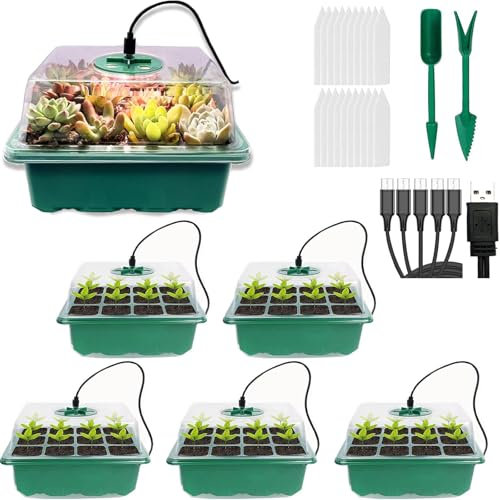 Bandeja de Inicio para plántulas de Semillas (12 Celdas por Bandeja), Kit de germinación de Plantas Ajustable con Humedad