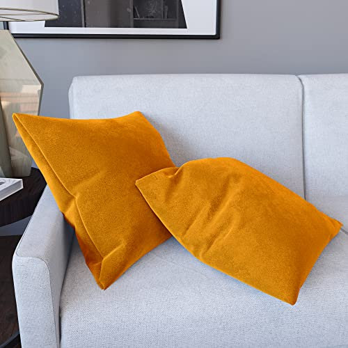 Set di 2 Federe Per Cuscini In Velluto Morbido e Resistente Copricuscini Per Divano Poltrona Soggiorno Arredo Arredamento Casa Design Moderno Elegante Cerniera Invisibile (45 x 45 cm, Oro)