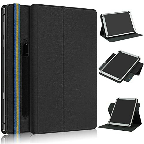 TOPCASE 360° Drehung Universal Hülle für 9-11 Zoll Tablet,Schutzhülle für 9.7 10 10.1 10.2 10.3 10.4 10.5 10.6 10.9 Zoll Tablet,Case mit Stifthalter und Standfunktion,Schwarz