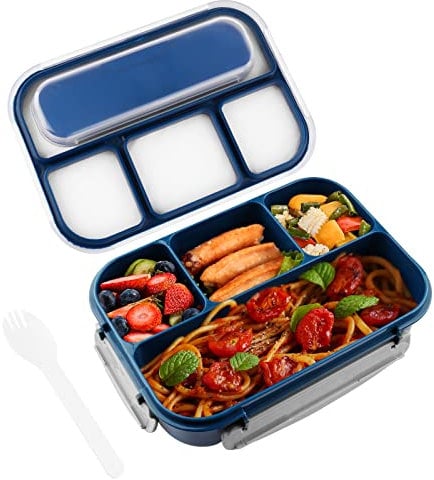 EETU Lunch Box, 1300ml Bento Box, Food Container with 4 Compartments and Cutlery Set, BPA Free, Microwave and Dishwasher Safe, Leakproof Lunch Boxes Suitable for School and Work