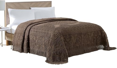 Beatrice Home Fashions Medallion Twin Cotton Chenille Bedspread, Chocolate