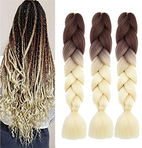 Braids Extensions blonde 3packs Jumbo Braid Extension 24, Ombre Braiding Hair Kunsthaar Zum Einflechten Für Crochet Twist Flechten Haar (brown-blonde)