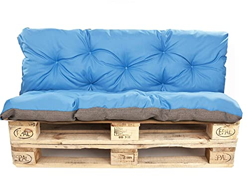 Palettenkissen Outdoor - Palettenkissen Set - Palettenkissen Set Indoor (Sitzkissen 120x60 +Rückenlehne 120x60, Blau)